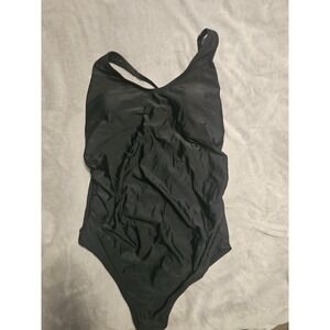 Pink Blush Black Smocked One-Piece Maternity Swimsuit‎ Size Large